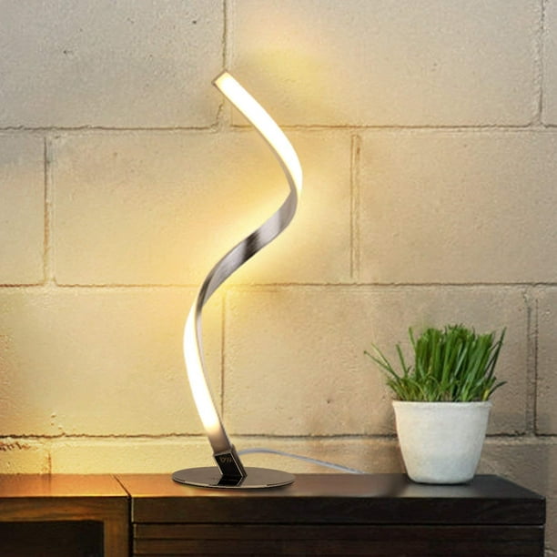 13 Inch Height & 9w & 3 Color Temperature, Contemporary Decorative Lamp for Home Stylish Spiral LED Table Lamp Silver Living Room & Office Dimmable Metallic Beside Lamp with Touch Controller 